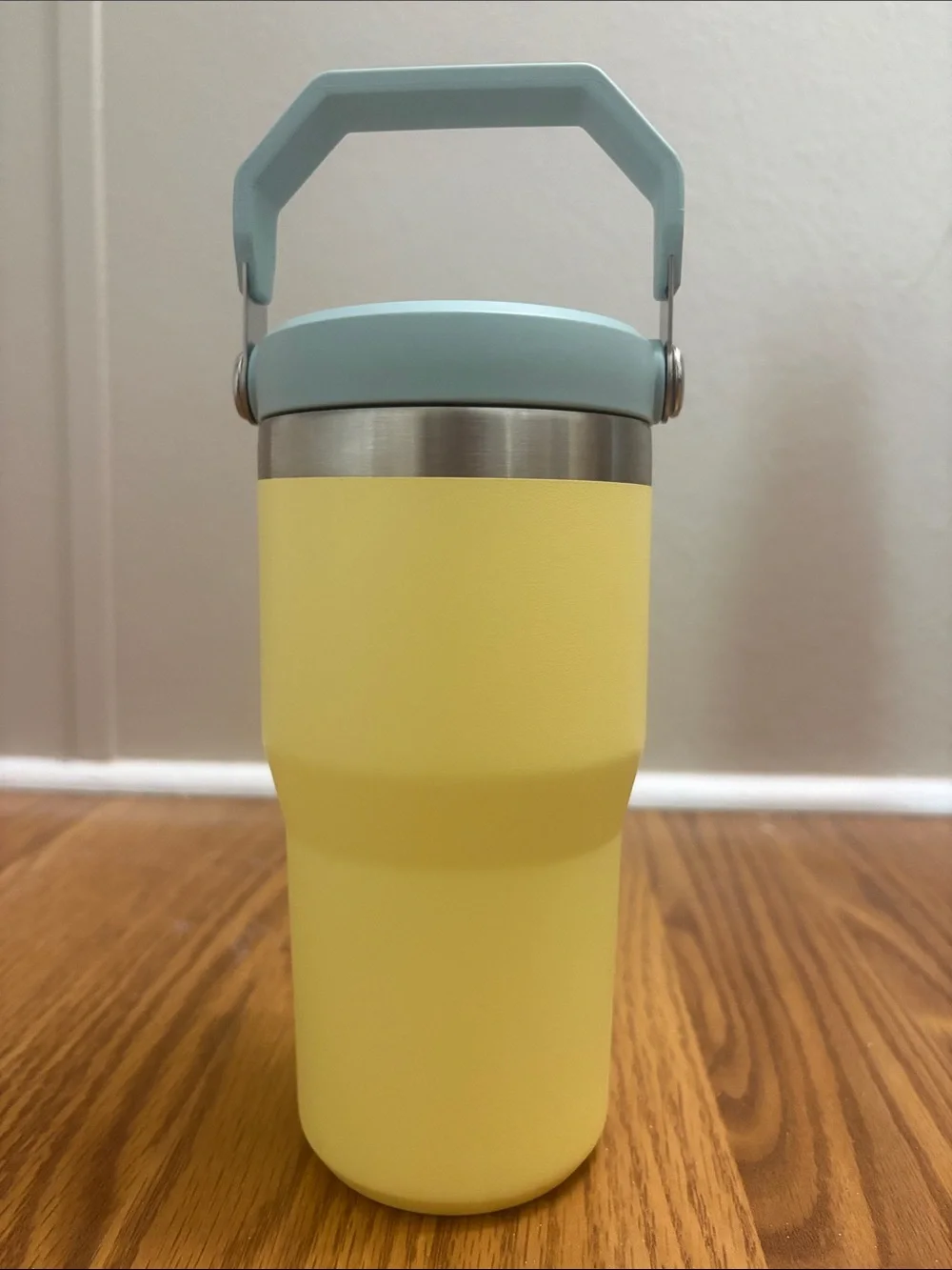 Stanley Yellow Tumbler with Light Blue Handle & Lid